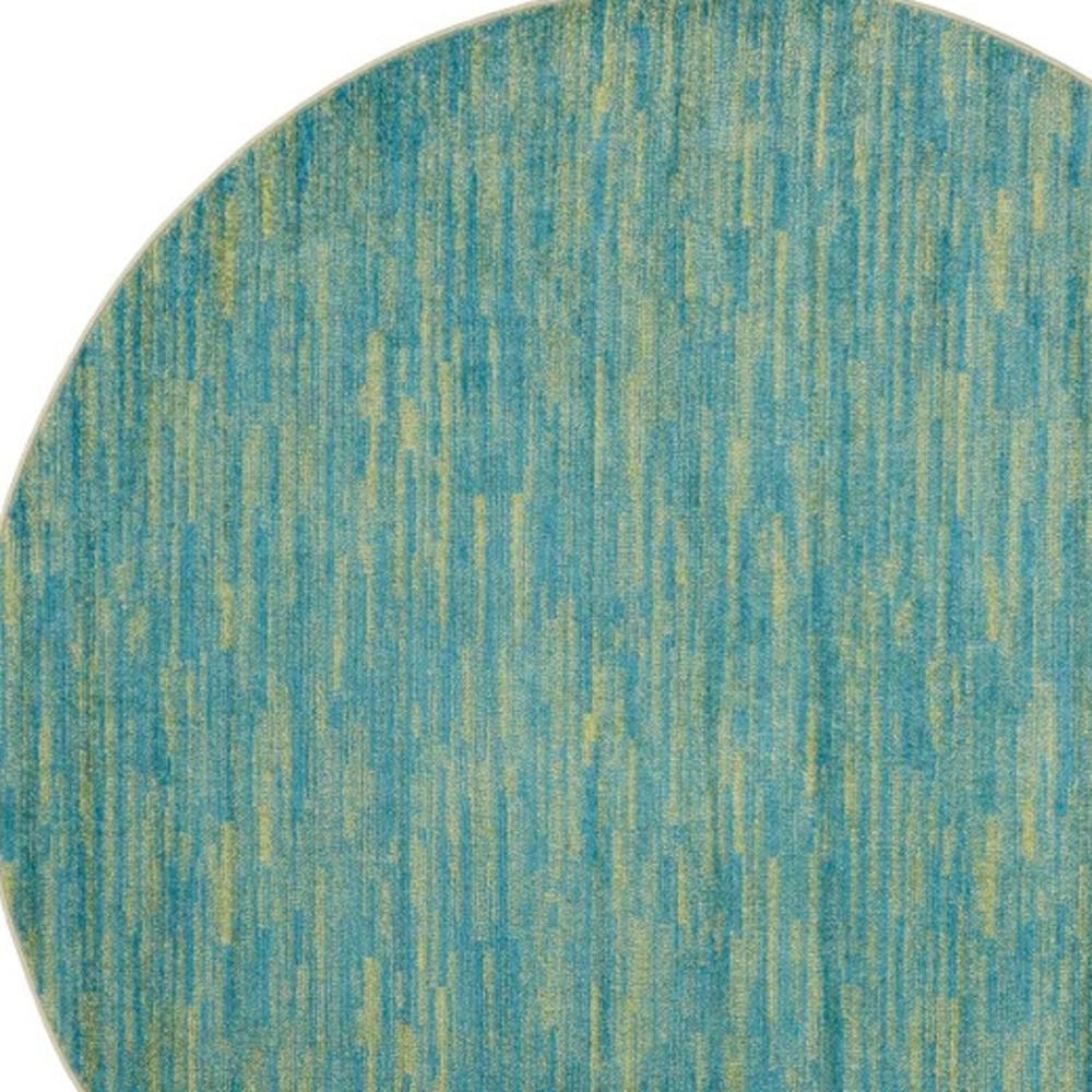 8' X 8' Blue And Green Round Striped Non Skid Indoor Outdoor Area Rug. Picture 5