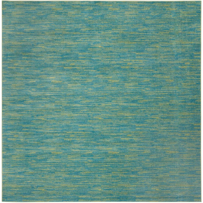 9' X 9' Blue And Green Square Striped Non Skid Indoor Outdoor Area Rug. Picture 1