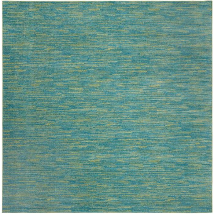 9' X 9' Blue And Green Square Striped Non Skid Indoor Outdoor Area Rug. Picture 3