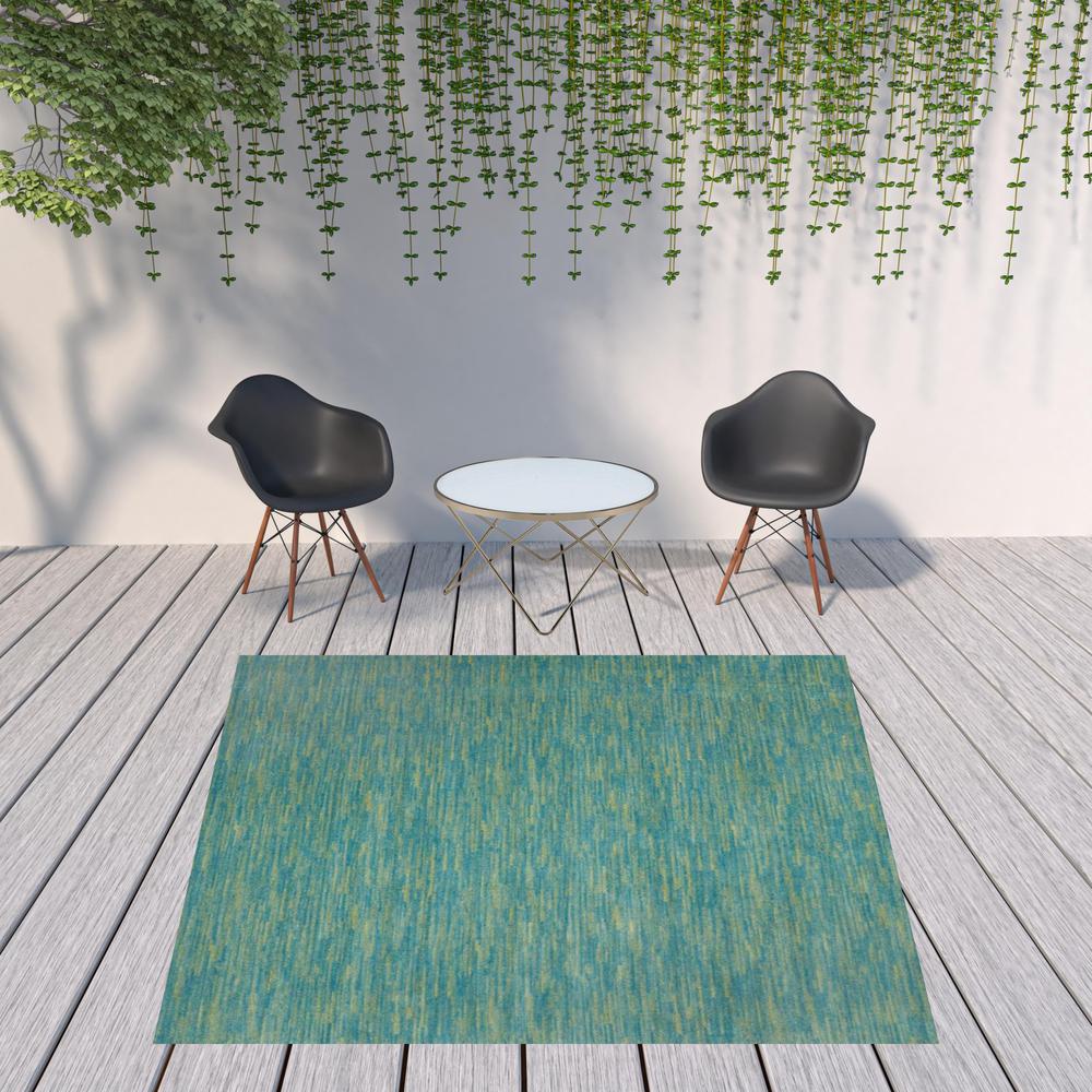 9' X 9' Blue And Green Square Striped Non Skid Indoor Outdoor Area Rug. Picture 2