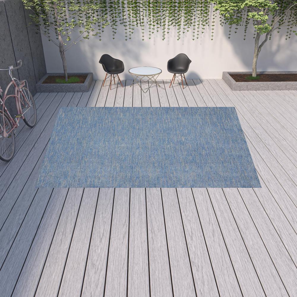 10' X 14' Blue And Grey Striped Non Skid Indoor Outdoor Area Rug. Picture 2