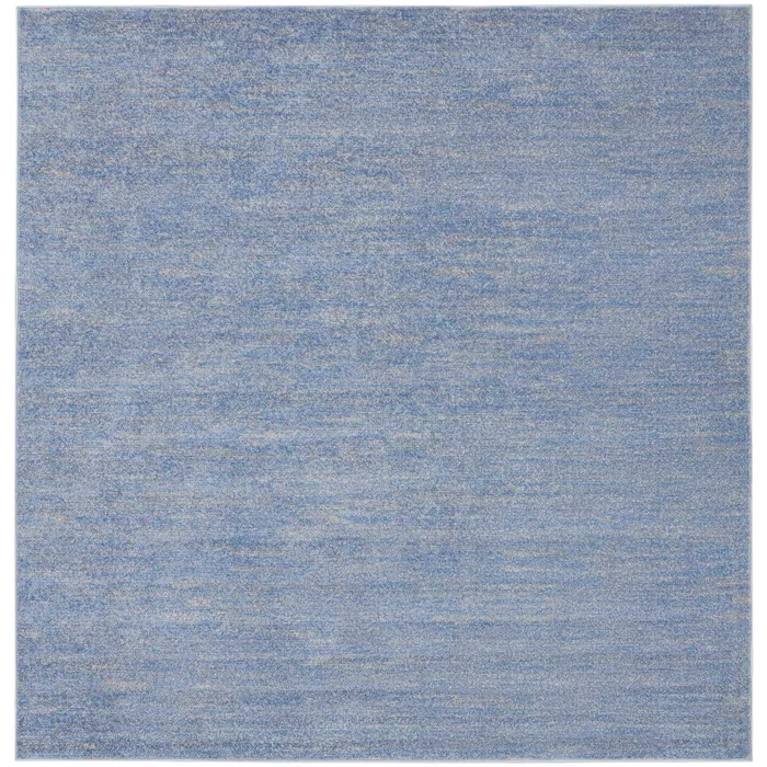 7' X 7' Blue And Grey Square Striped Non Skid Indoor Outdoor Area Rug. Picture 1