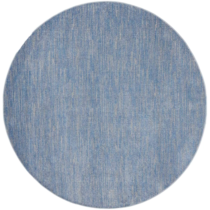 8' X 8' Blue And Grey Round Striped Non Skid Indoor Outdoor Area Rug. Picture 1