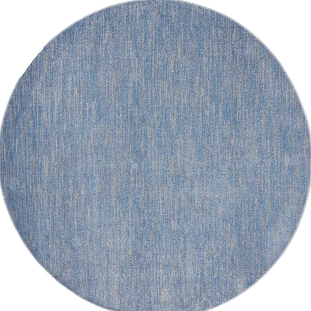 8' X 8' Blue And Grey Round Striped Non Skid Indoor Outdoor Area Rug. Picture 4
