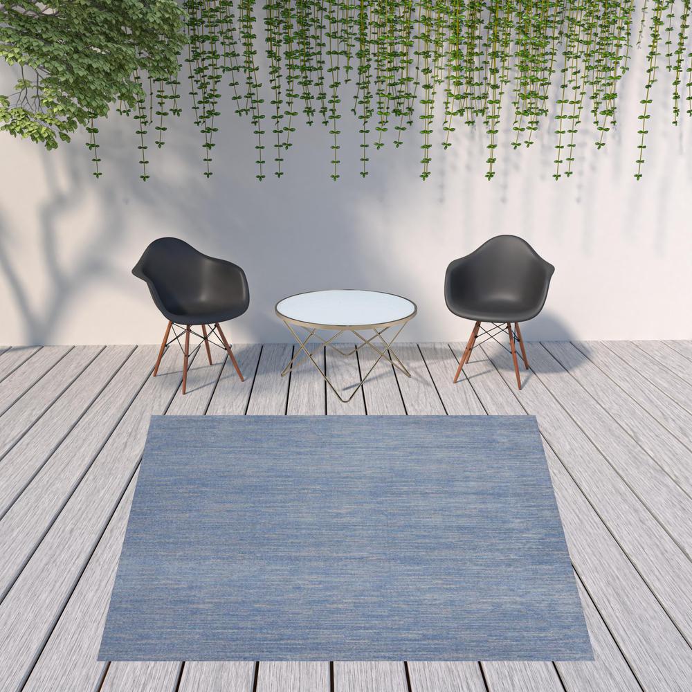 9' X 9' Blue And Grey Square Striped Non Skid Indoor Outdoor Area Rug. Picture 2