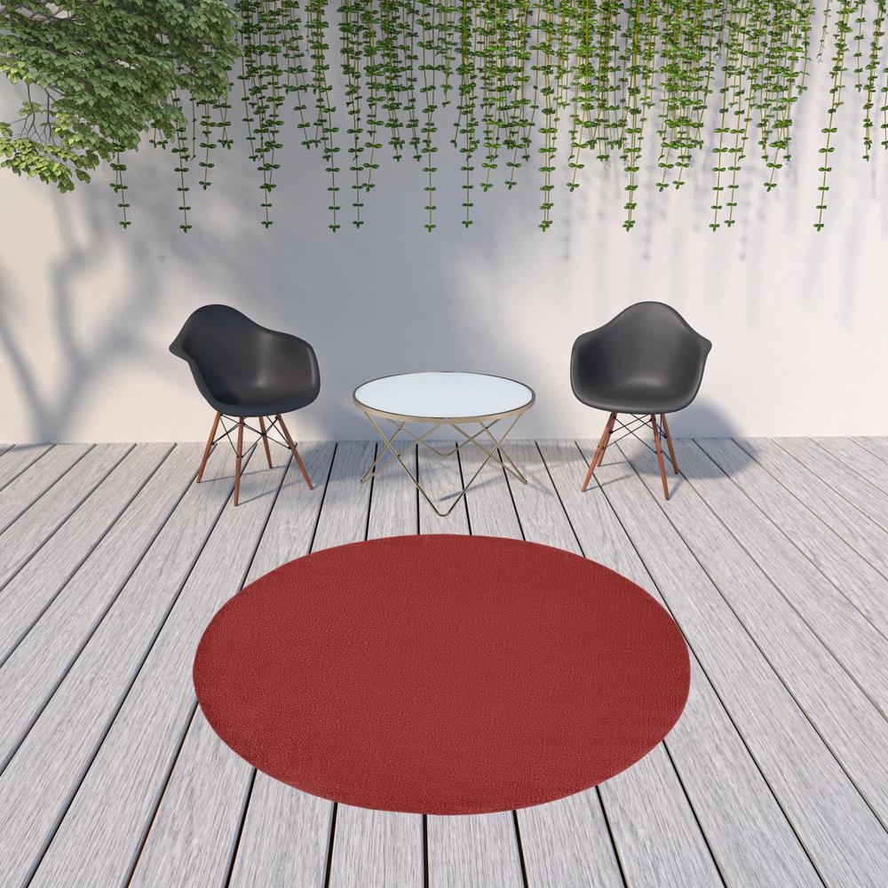 8' X 8' Brick Red Round Non Skid Indoor Outdoor Area Rug. Picture 2