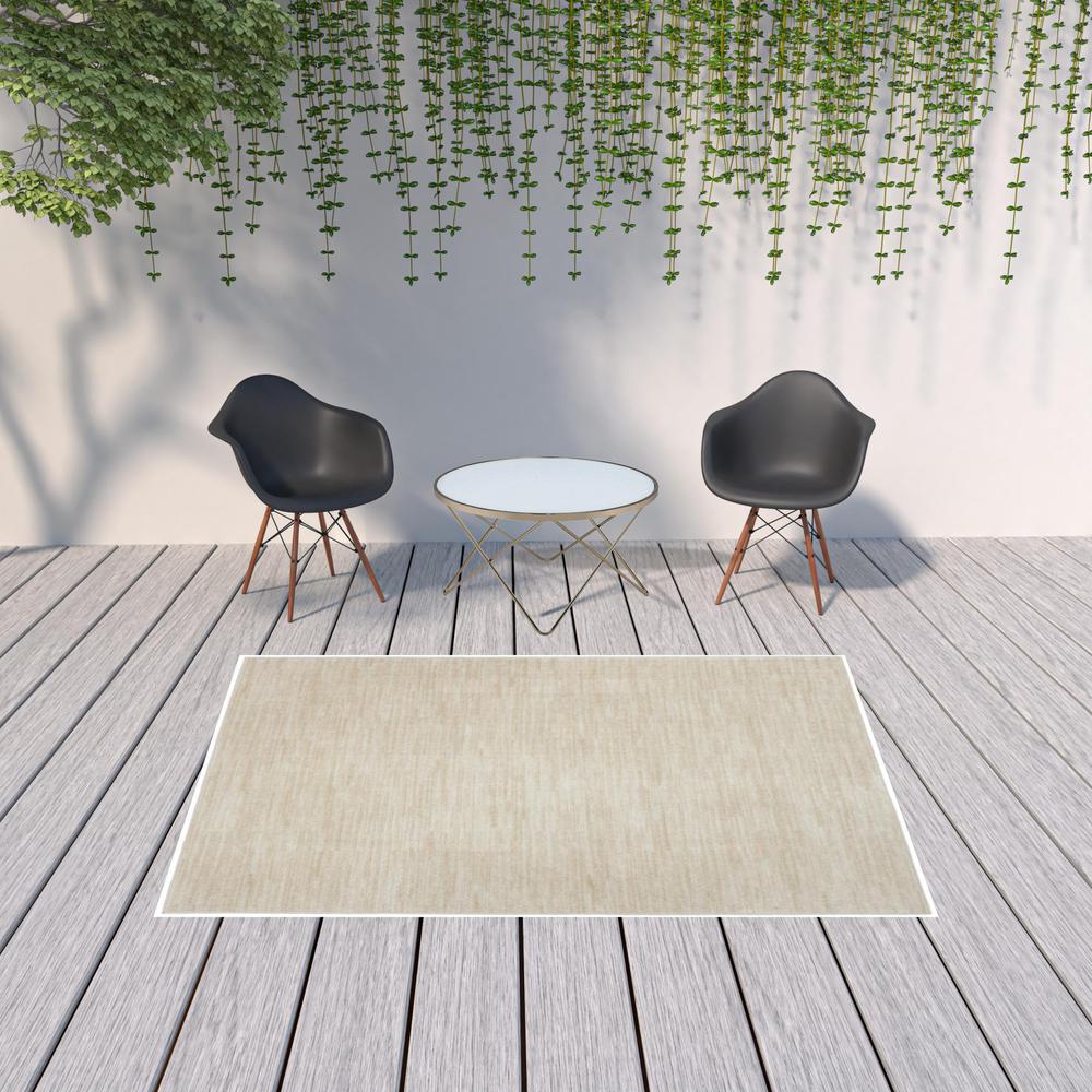 6' X 9' Ivory And Beige Non Skid Indoor Outdoor Area Rug. Picture 2
