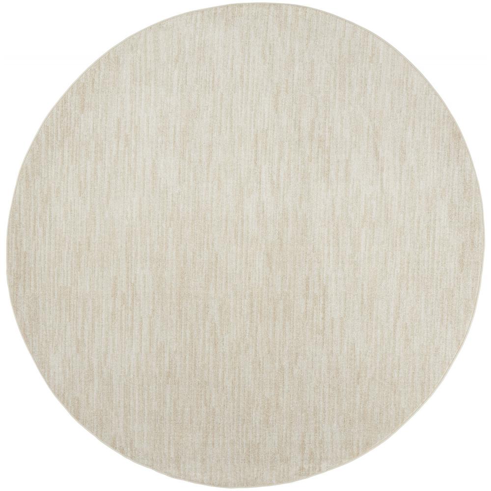 8' X 8' Ivory And Beige Round Non Skid Indoor Outdoor Area Rug. Picture 1