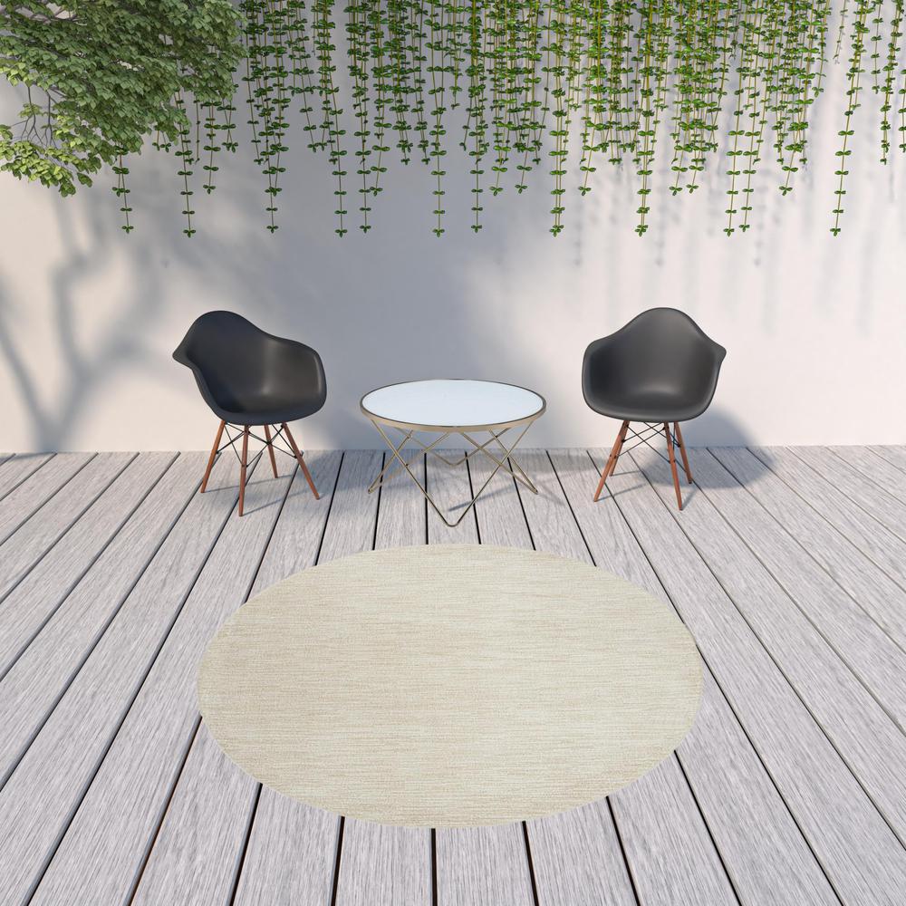 8' X 8' Ivory And Beige Round Non Skid Indoor Outdoor Area Rug. Picture 2