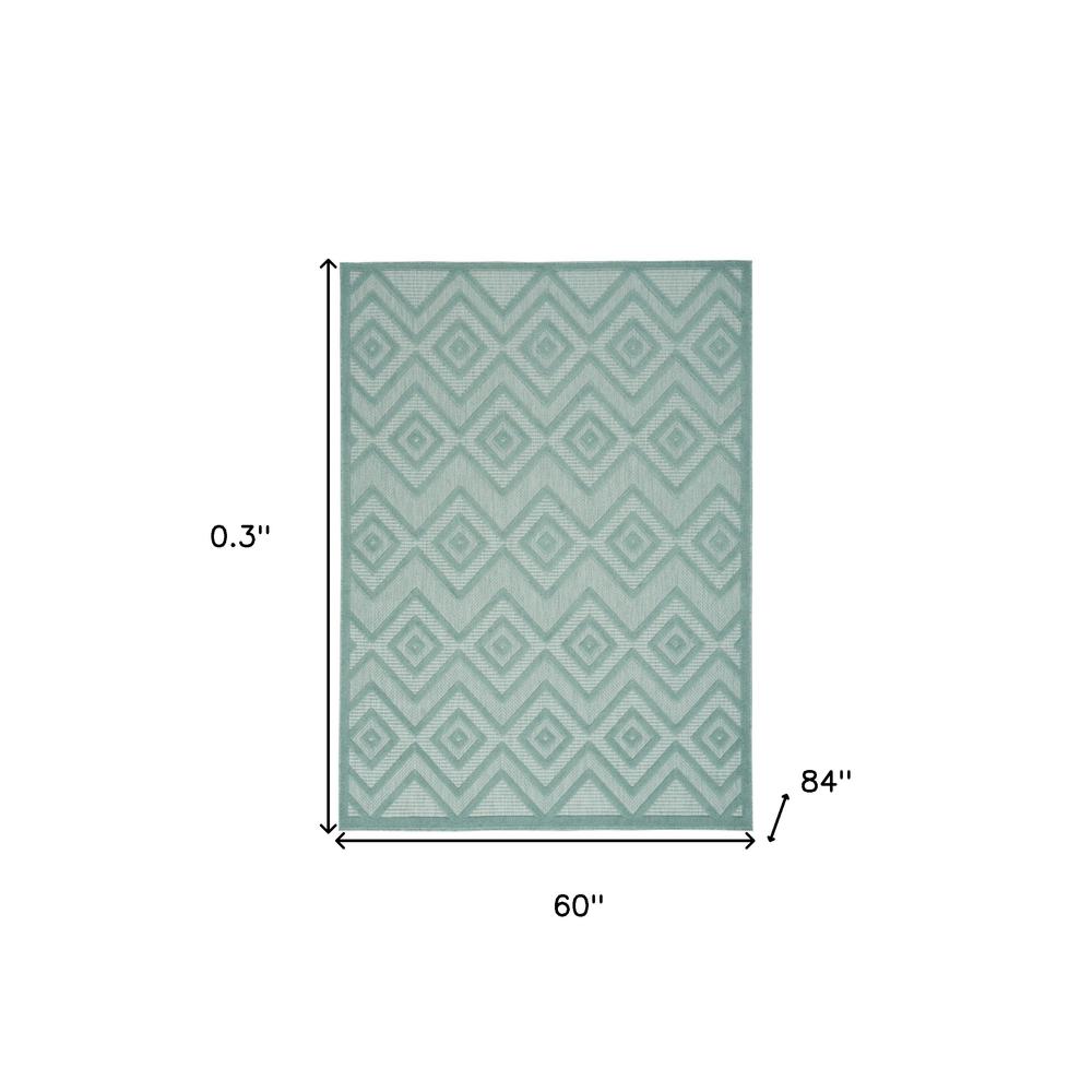 5' X 7' Aqua And Teal Argyle Indoor Outdoor Area Rug. Picture 5