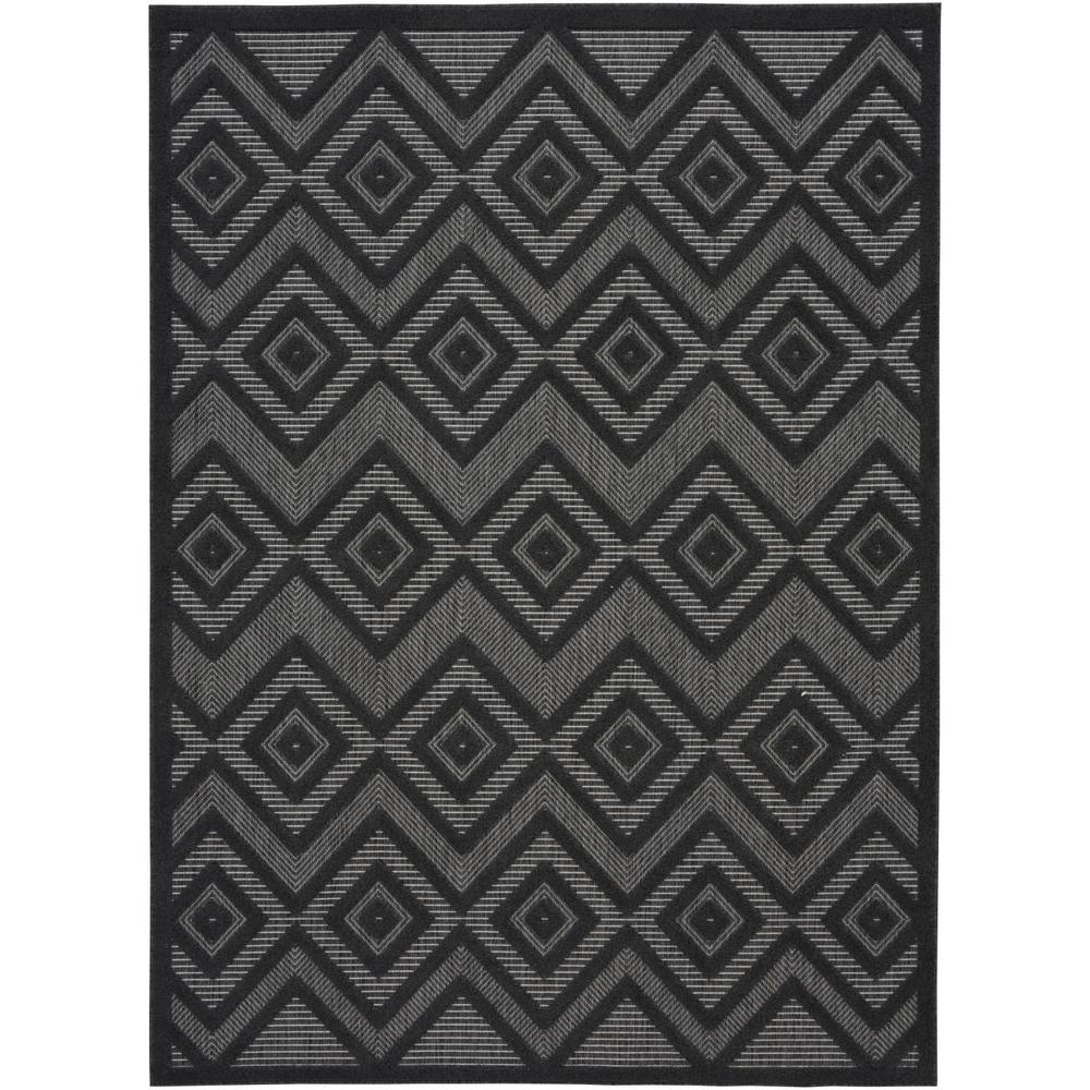 5' X 7' Charcoal Black Argyle Indoor Outdoor Area Rug. Picture 1