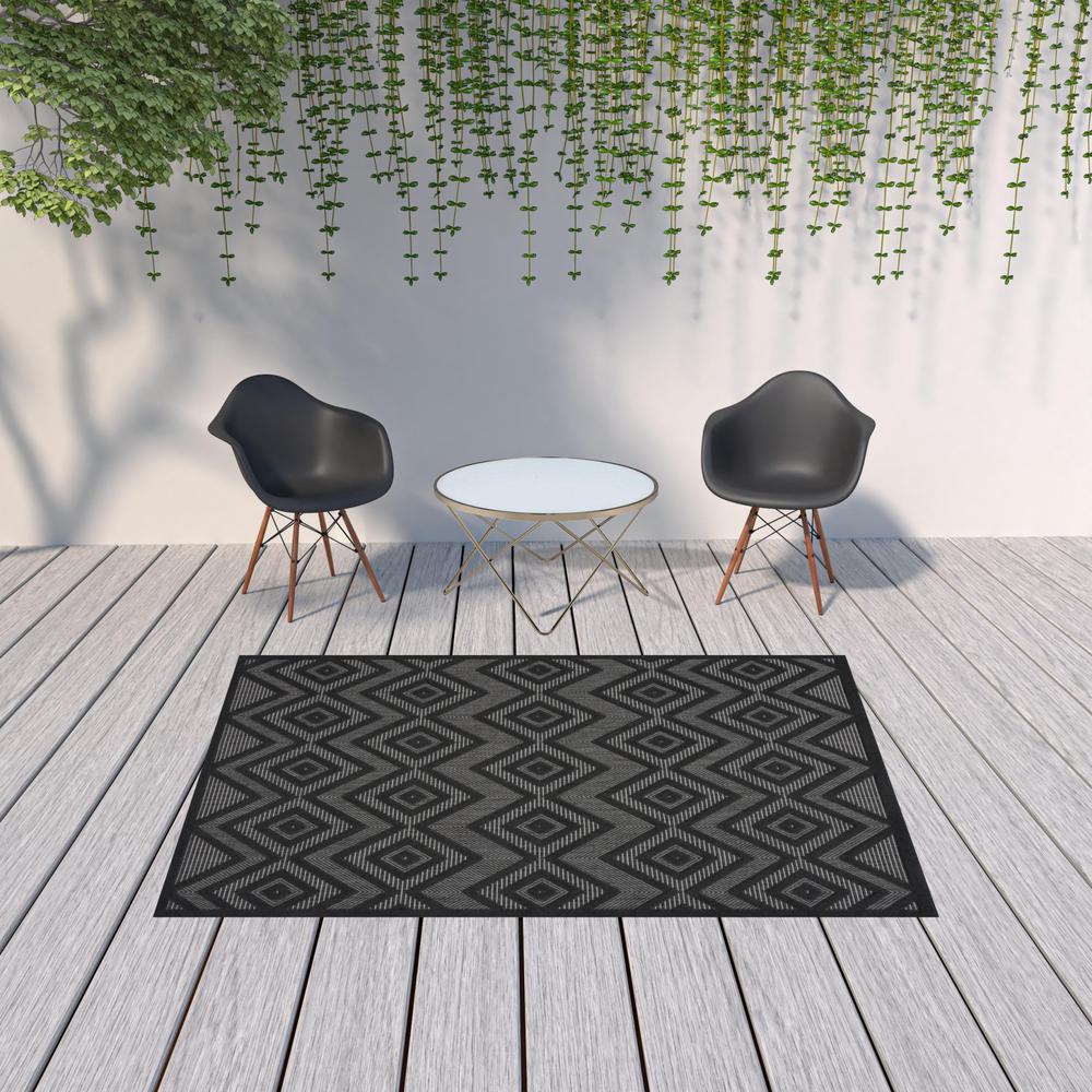 6' X 9' Charcoal Black Argyle Indoor Outdoor Area Rug. Picture 2