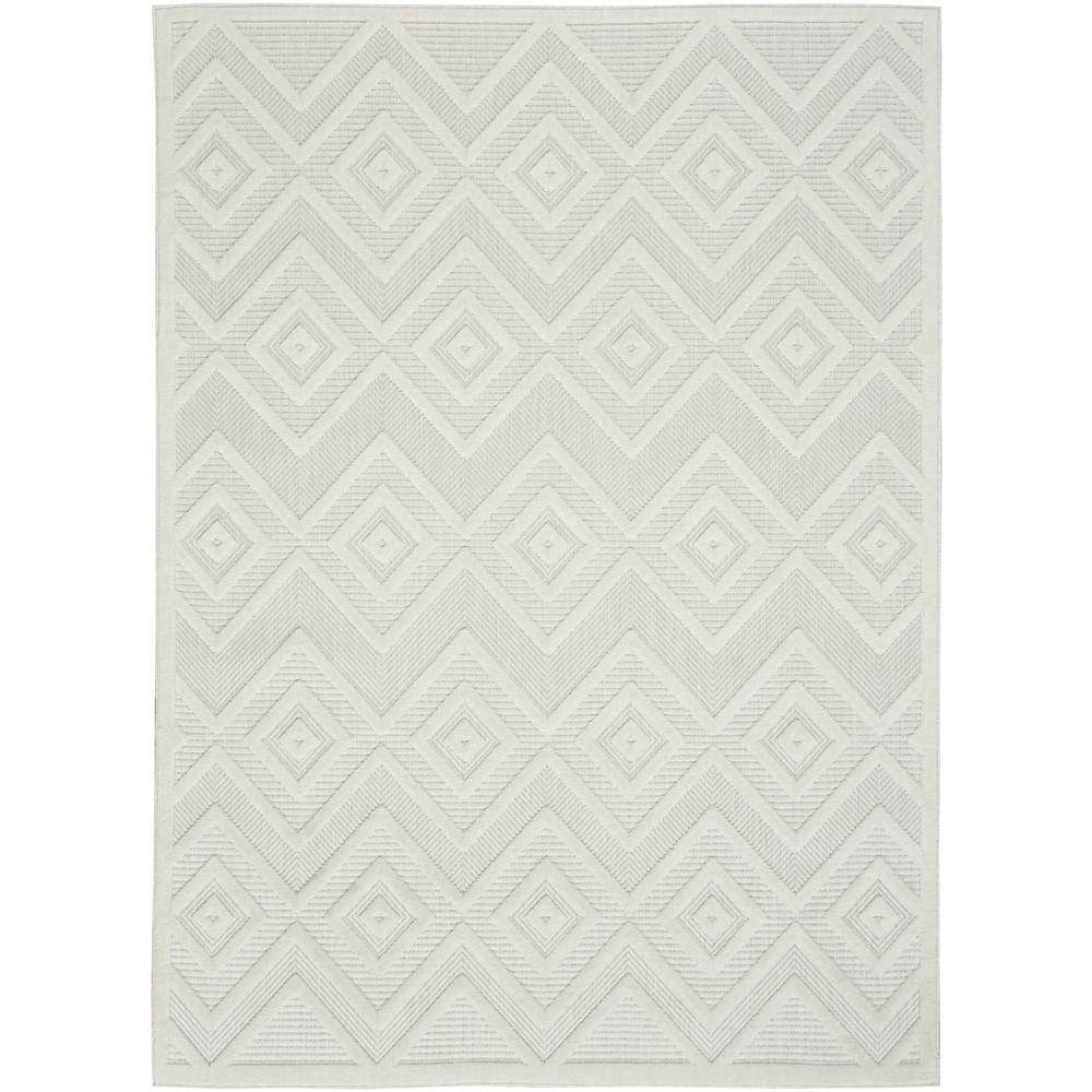 5' X 7' Ivory And White Argyle Indoor Outdoor Area Rug. Picture 1