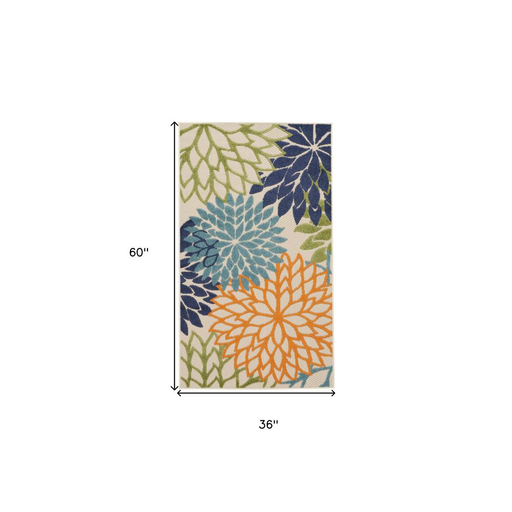 3' X 5' Cream And Blue Floral Non Skid Indoor Outdoor Area Rug. Picture 5