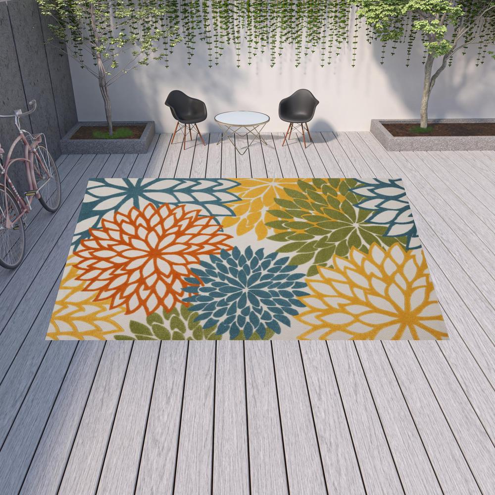 12' X 15' Turquoise Floral Non Skid Indoor Outdoor Area Rug. Picture 2