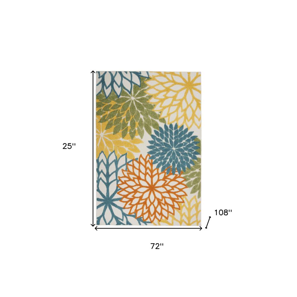 6' X 9' Turquoise Floral Non Skid Indoor Outdoor Area Rug. Picture 5