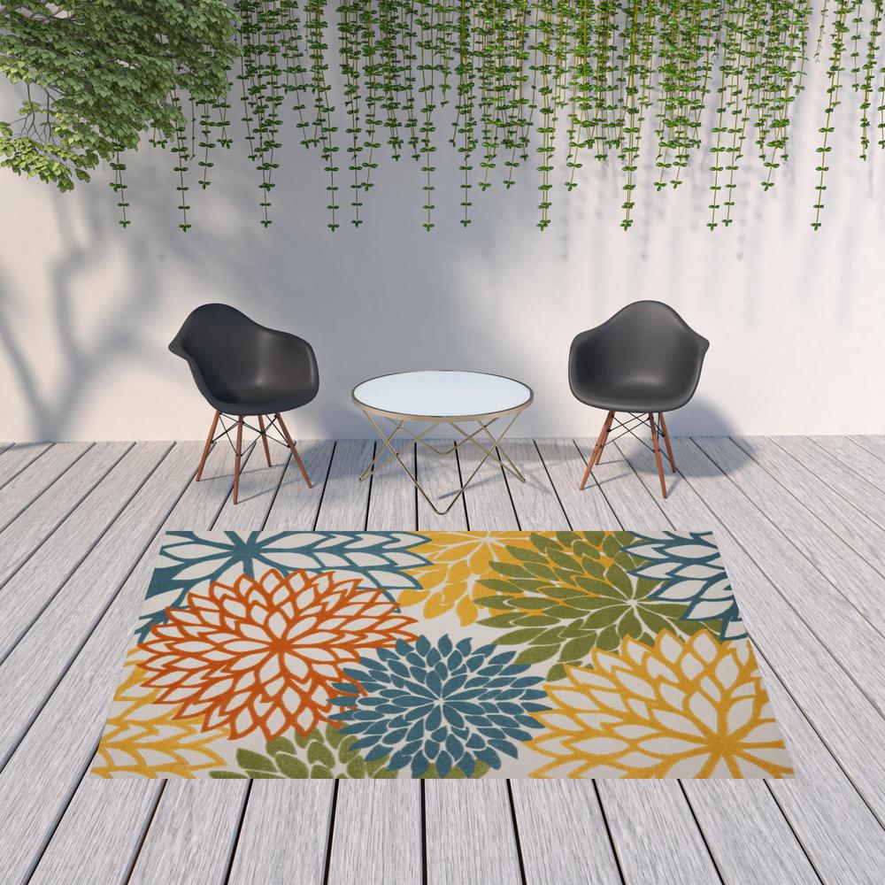 7' X 10' Turquoise Floral Non Skid Indoor Outdoor Area Rug. Picture 2