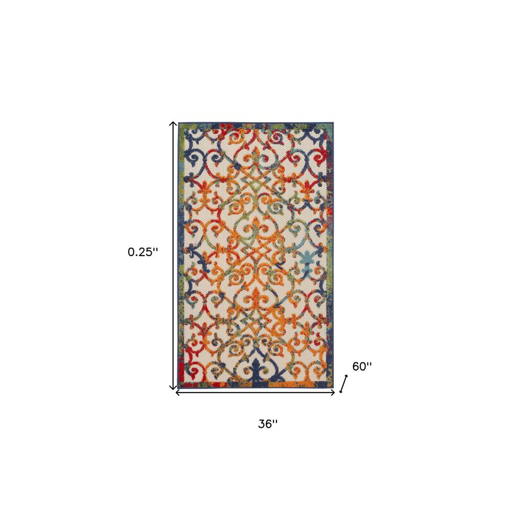 3' X 5' Orange Blue And Green Damask Non Skid Indoor Outdoor Area Rug. Picture 5