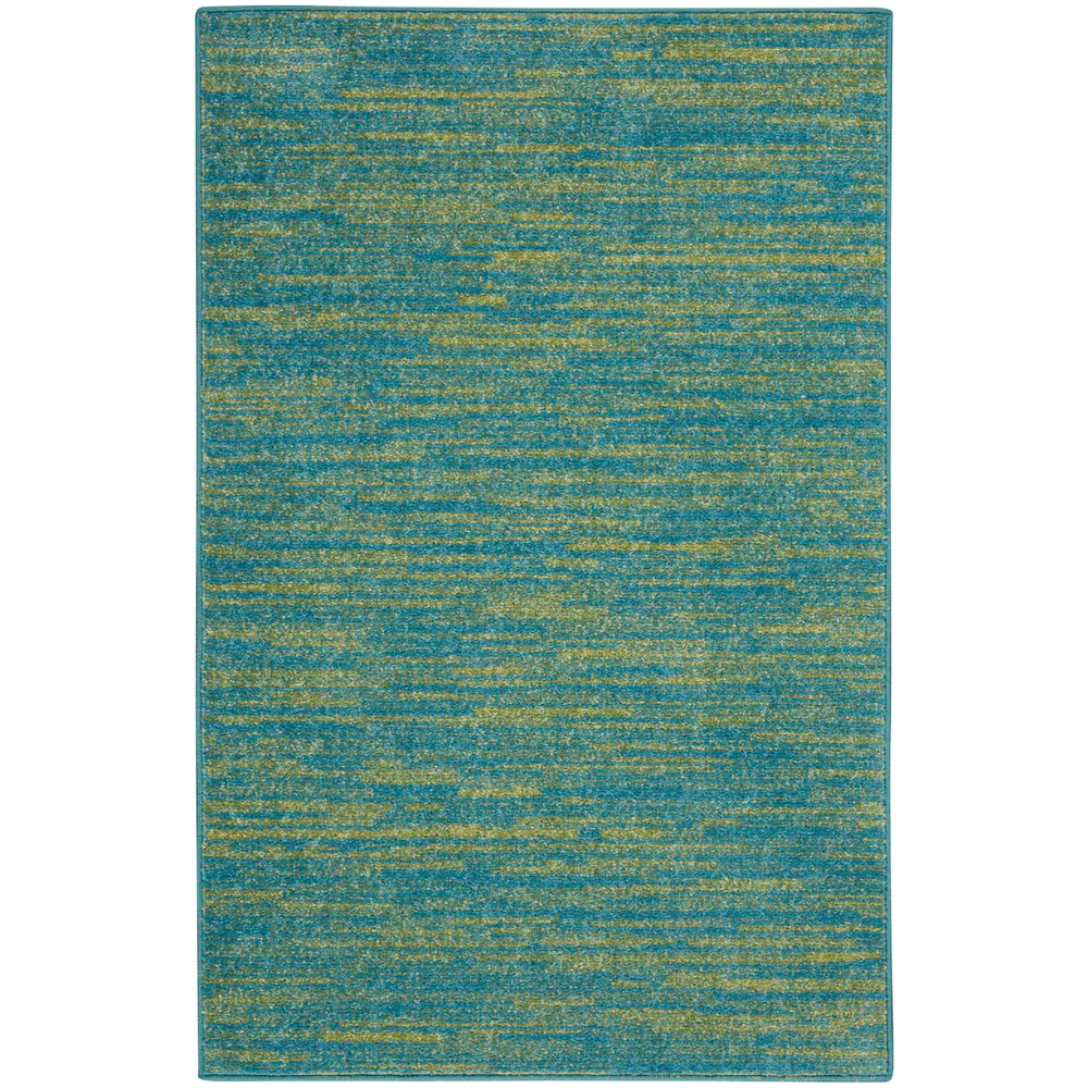 2' X 4' Blue And Green Striped Non Skid Indoor Outdoor Runner Rug. Picture 1