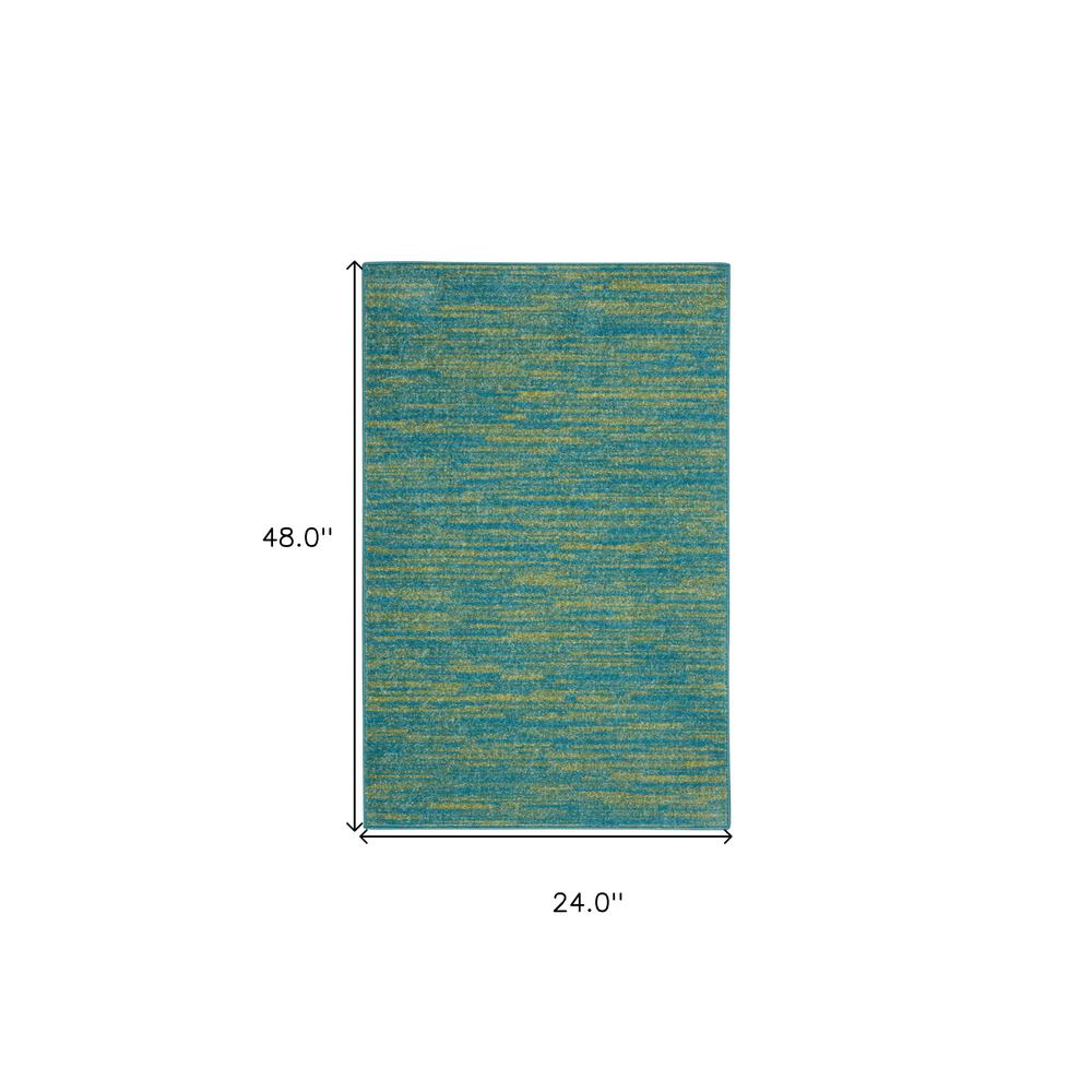 2' X 4' Blue And Green Striped Non Skid Indoor Outdoor Runner Rug. Picture 6