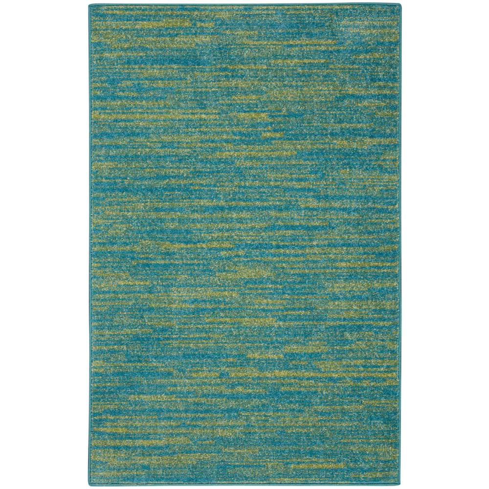 2' X 4' Blue And Green Striped Non Skid Indoor Outdoor Runner Rug. Picture 3