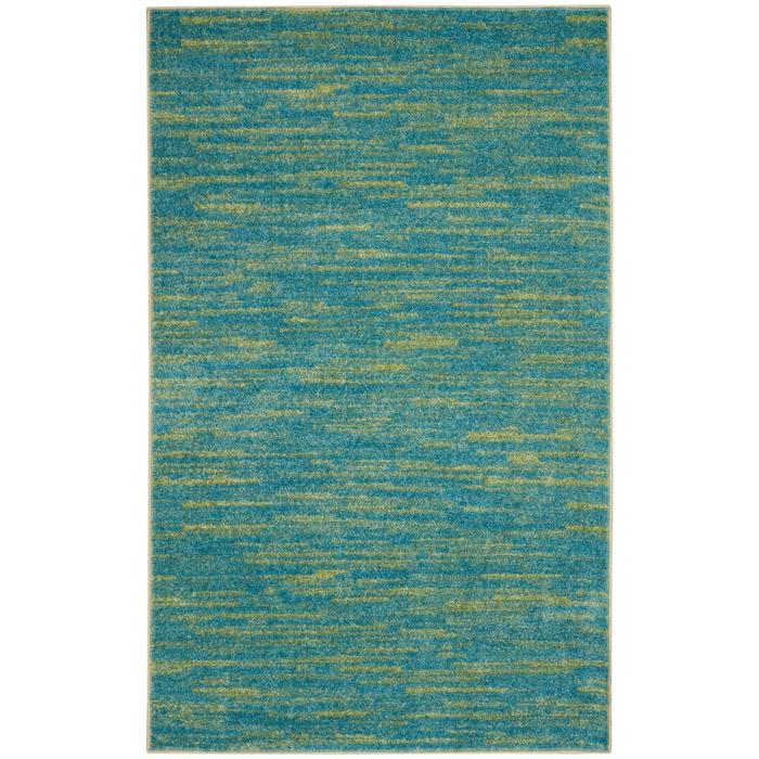 3' X 5' Blue And Green Striped Non Skid Indoor Outdoor Area Rug. Picture 1