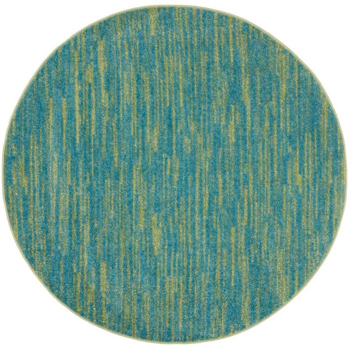 4' Blue And Green Round Striped Non Skid Indoor Outdoor Area Rug. Picture 1