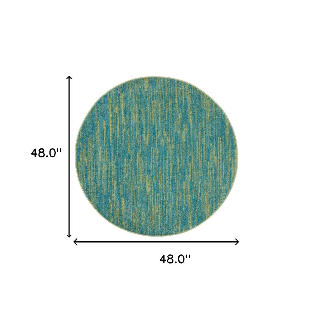 4' Blue And Green Round Striped Non Skid Indoor Outdoor Area Rug. Picture 6