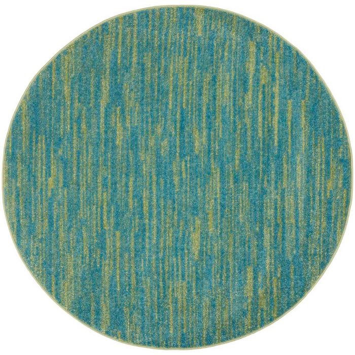 4' Blue And Green Round Striped Non Skid Indoor Outdoor Area Rug. Picture 3