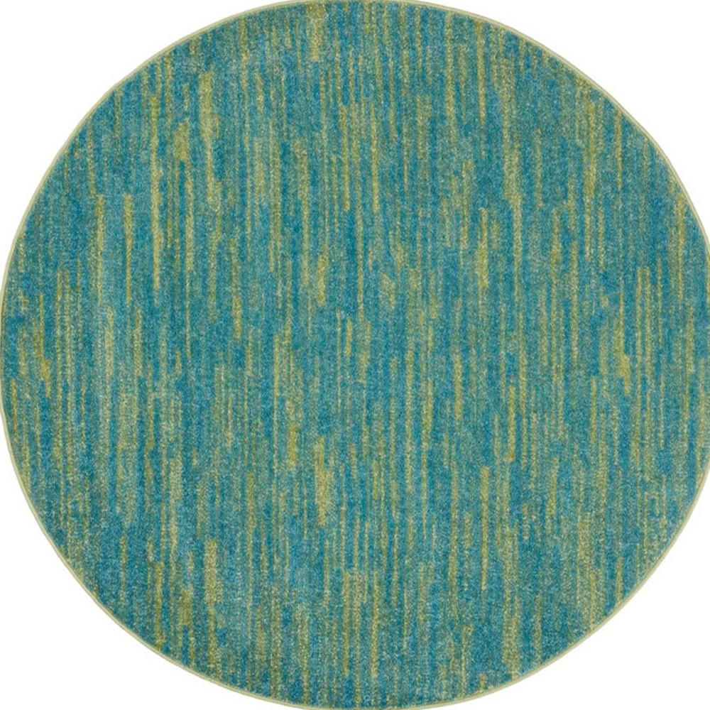 4' Blue And Green Round Striped Non Skid Indoor Outdoor Area Rug. Picture 4
