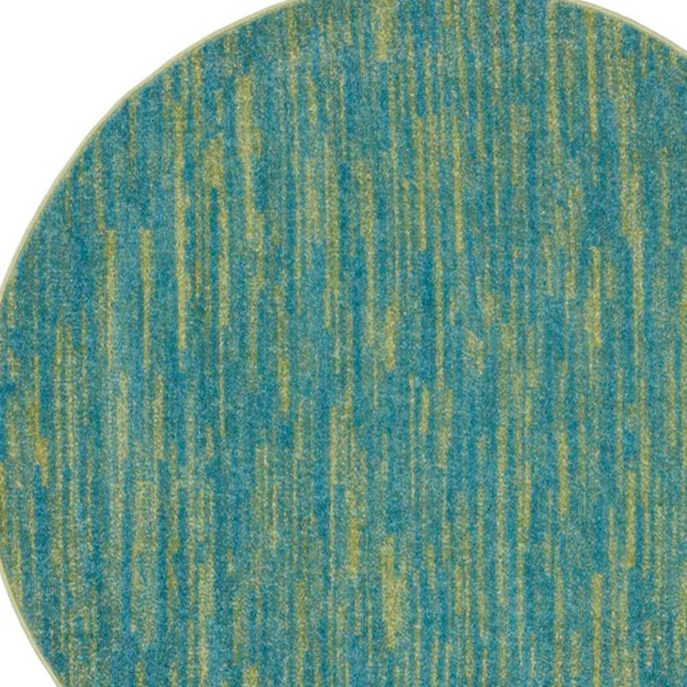 4' Blue And Green Round Striped Non Skid Indoor Outdoor Area Rug. Picture 5