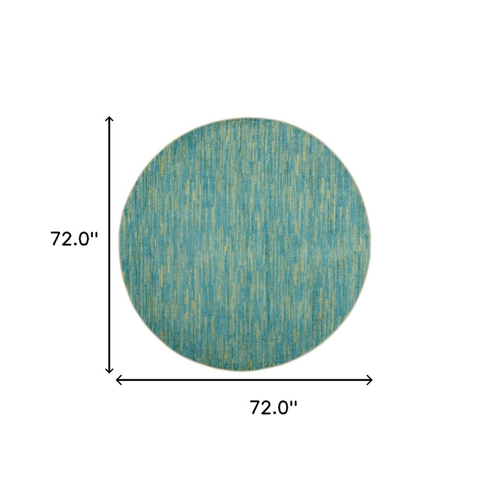 6' X 6' Blue And Green Round Striped Non Skid Indoor Outdoor Area Rug. Picture 6