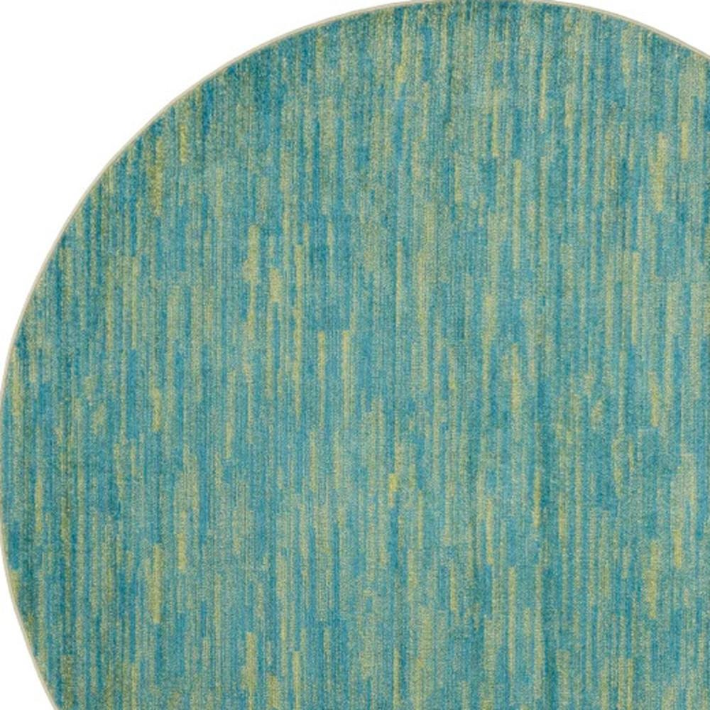 6' X 6' Blue And Green Round Striped Non Skid Indoor Outdoor Area Rug. Picture 5