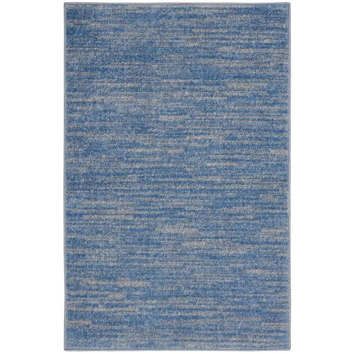 2' X 4' Blue And Grey Striped Non Skid Indoor Outdoor Runner Rug. Picture 1
