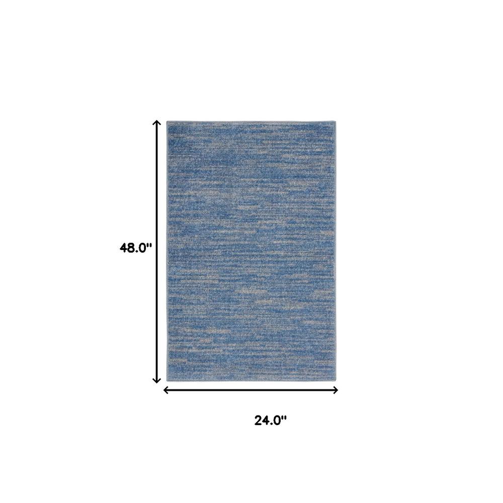 2' X 4' Blue And Grey Striped Non Skid Indoor Outdoor Runner Rug. Picture 6