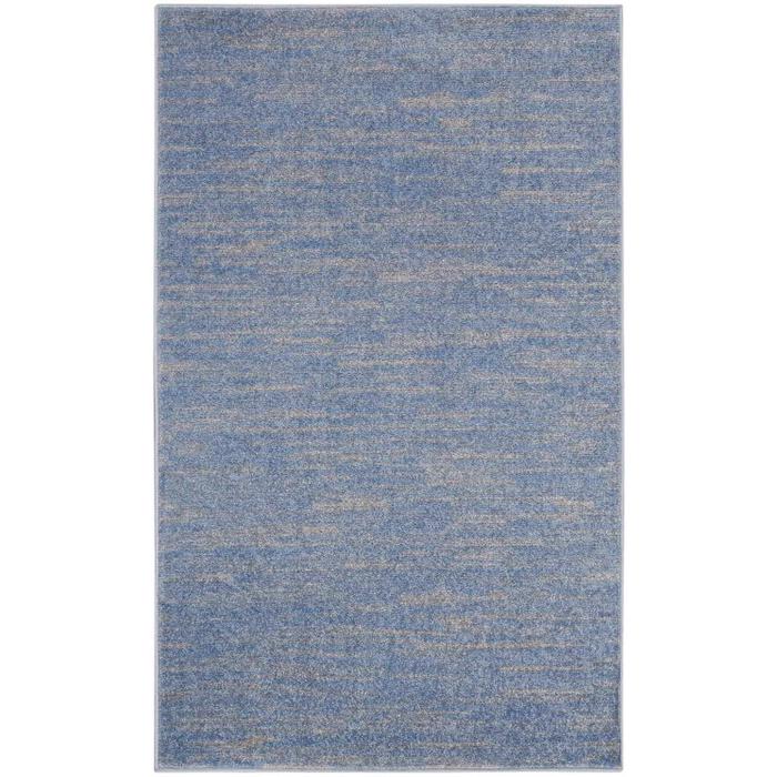 3' X 5' Blue And Grey Striped Non Skid Indoor Outdoor Area Rug. Picture 1