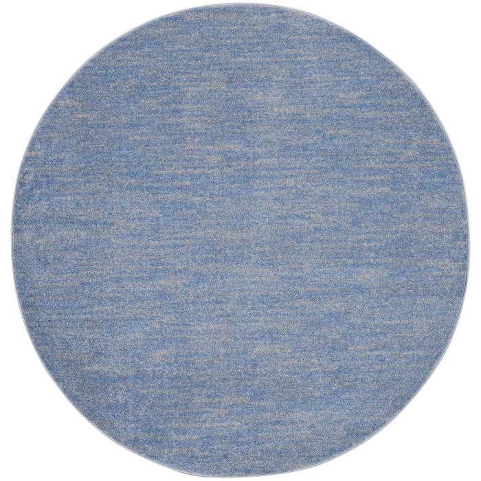 6' X 6' Blue And Grey Round Striped Non Skid Indoor Outdoor Area Rug. Picture 1
