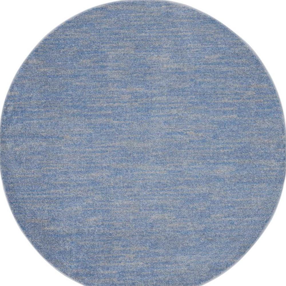 6' X 6' Blue And Grey Round Striped Non Skid Indoor Outdoor Area Rug. Picture 4