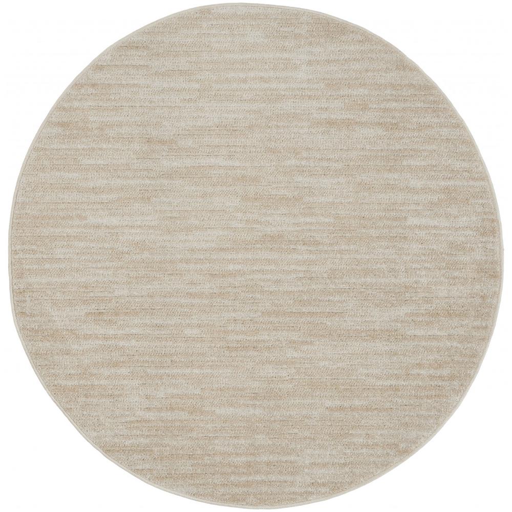 4' X 4' Ivory And Beige Round Non Skid Indoor Outdoor Area Rug. Picture 1