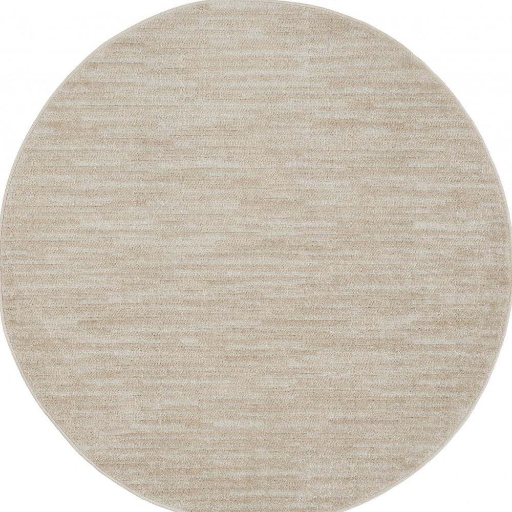 4' X 4' Ivory And Beige Round Non Skid Indoor Outdoor Area Rug. Picture 4