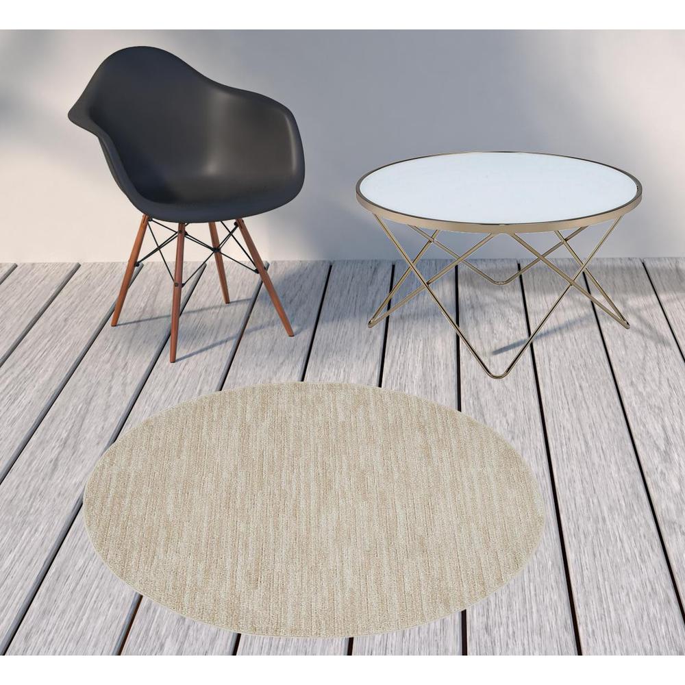 4' X 4' Ivory And Beige Round Non Skid Indoor Outdoor Area Rug. Picture 2