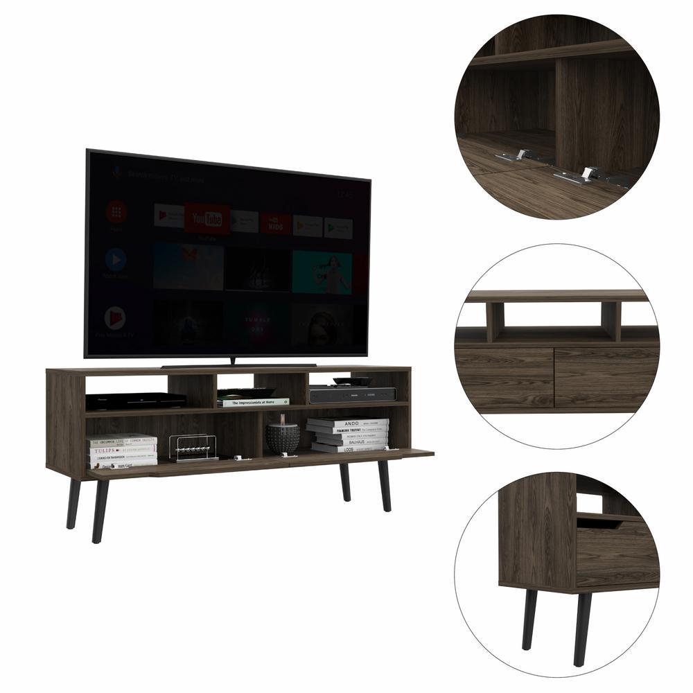 54" Dark Walnut Manufactured Wood Open Shelving TV Stand. Picture 3