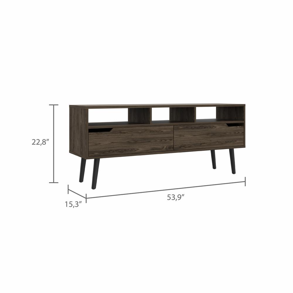 54" Dark Walnut Manufactured Wood Open Shelving TV Stand. Picture 5