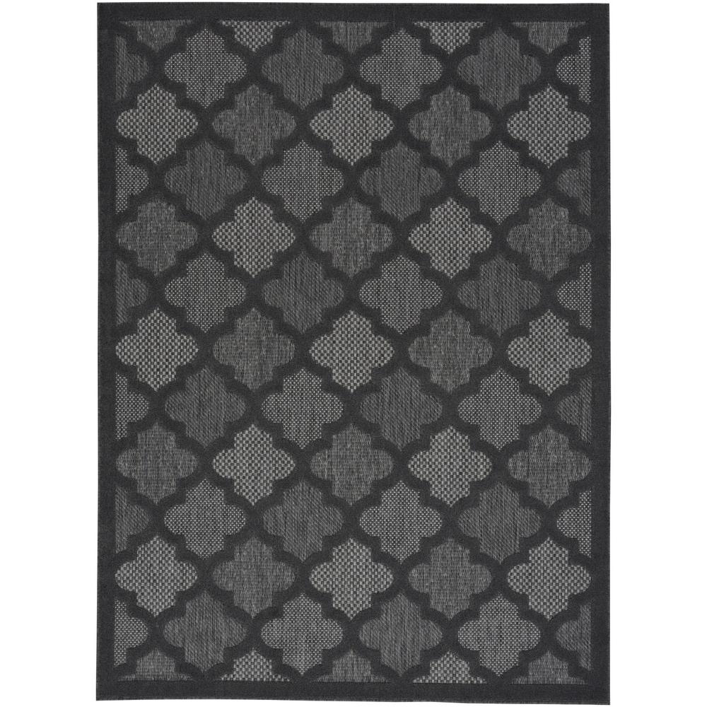 5' X 7' Charcoal Black Ikat Indoor Outdoor Area Rug. Picture 1