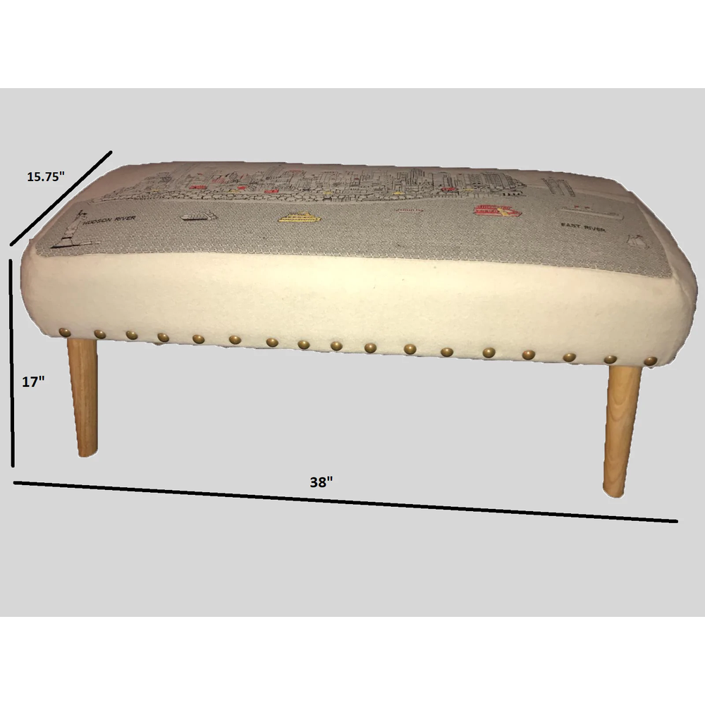 38" Cream Wool And Brown Ottoman. Picture 4