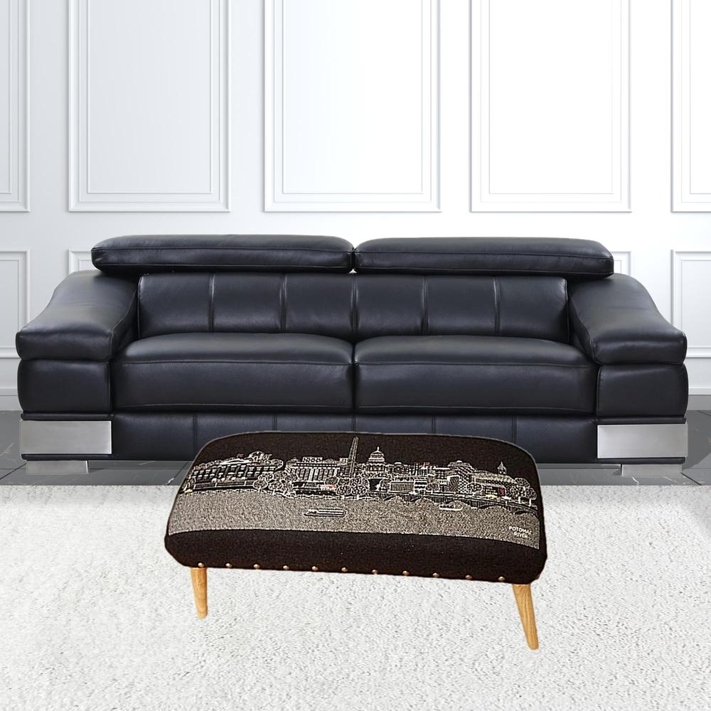 38" Gray Wool And Brown Ottoman. Picture 2