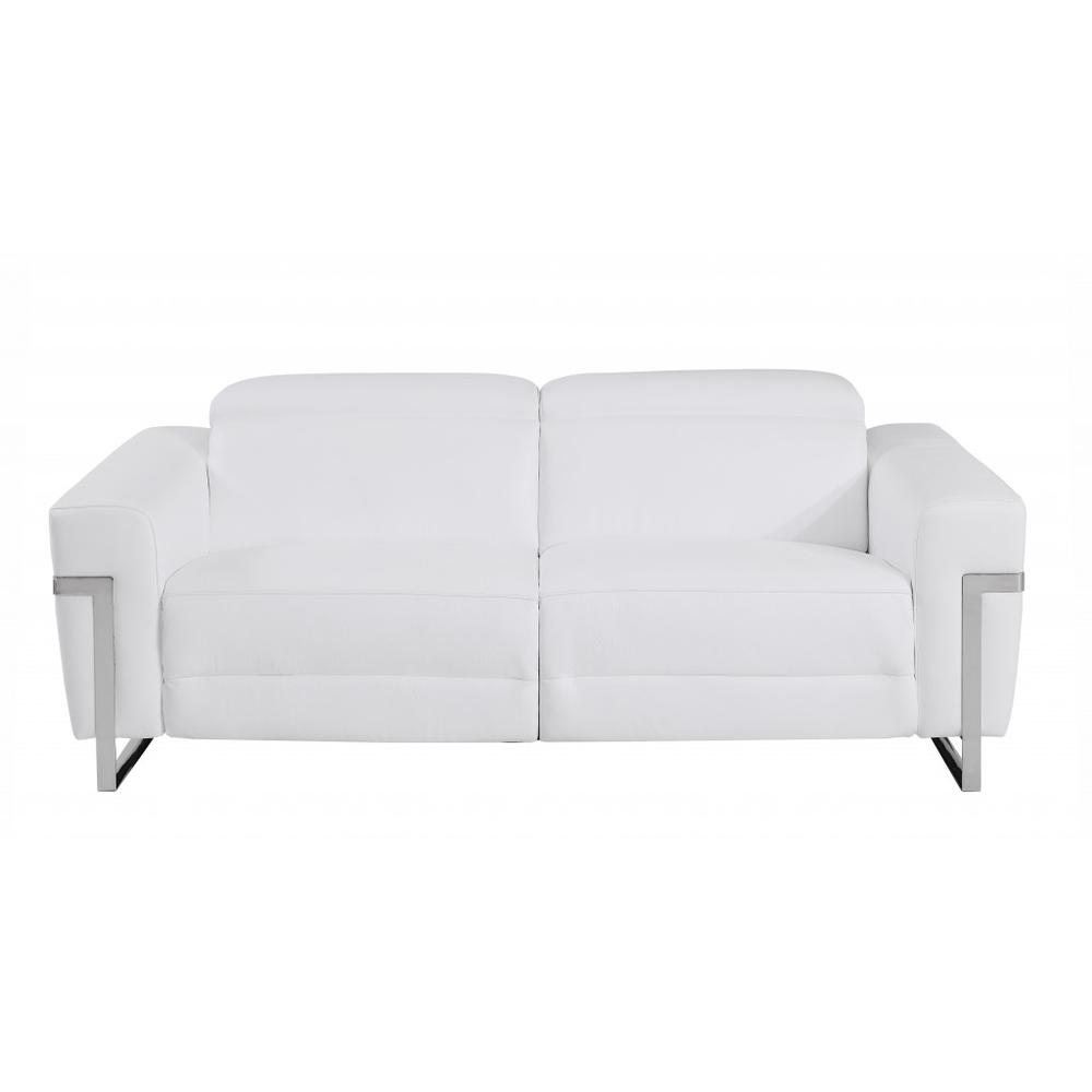 Three Piece Indoor White Italian Leather Six Person Seating Set. Picture 5