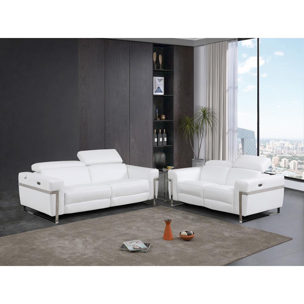 Two Piece Indoor White Italian Leather Five Person Seating Set. Picture 6