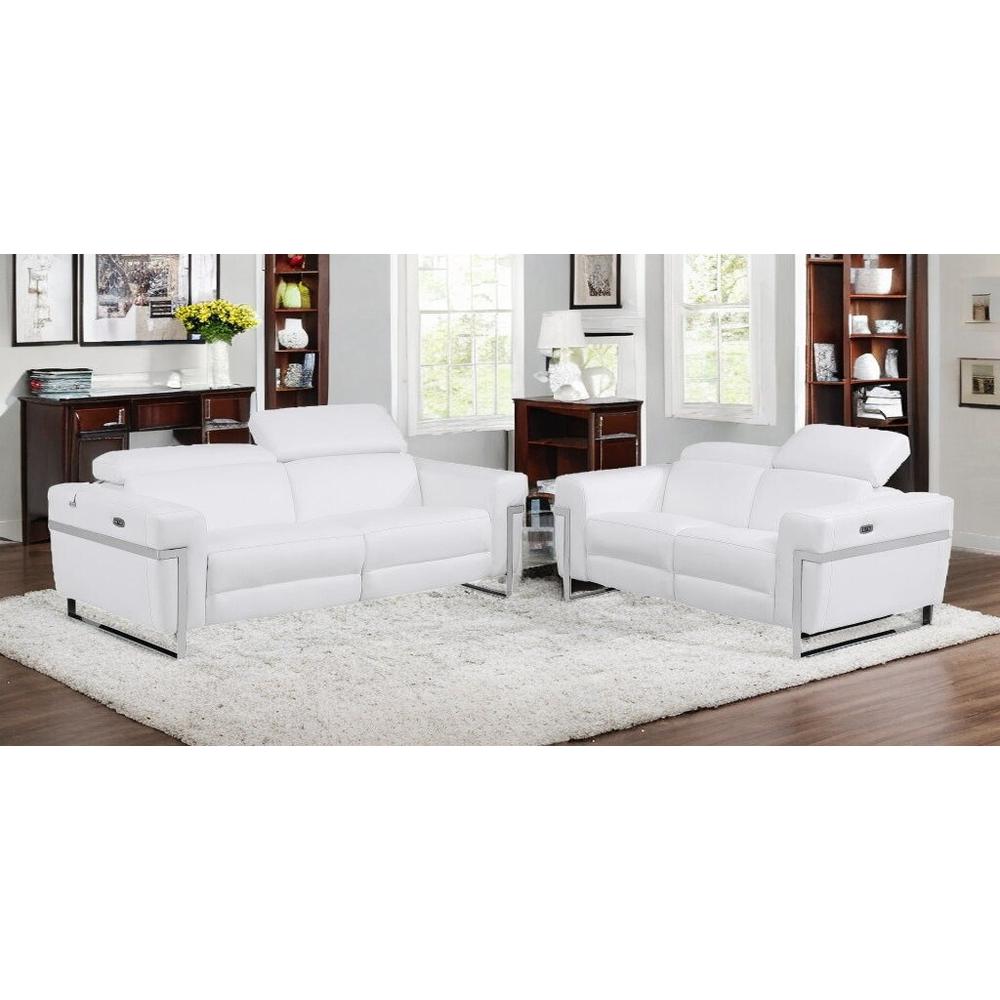 Two Piece Indoor White Italian Leather Five Person Seating Set. Picture 2