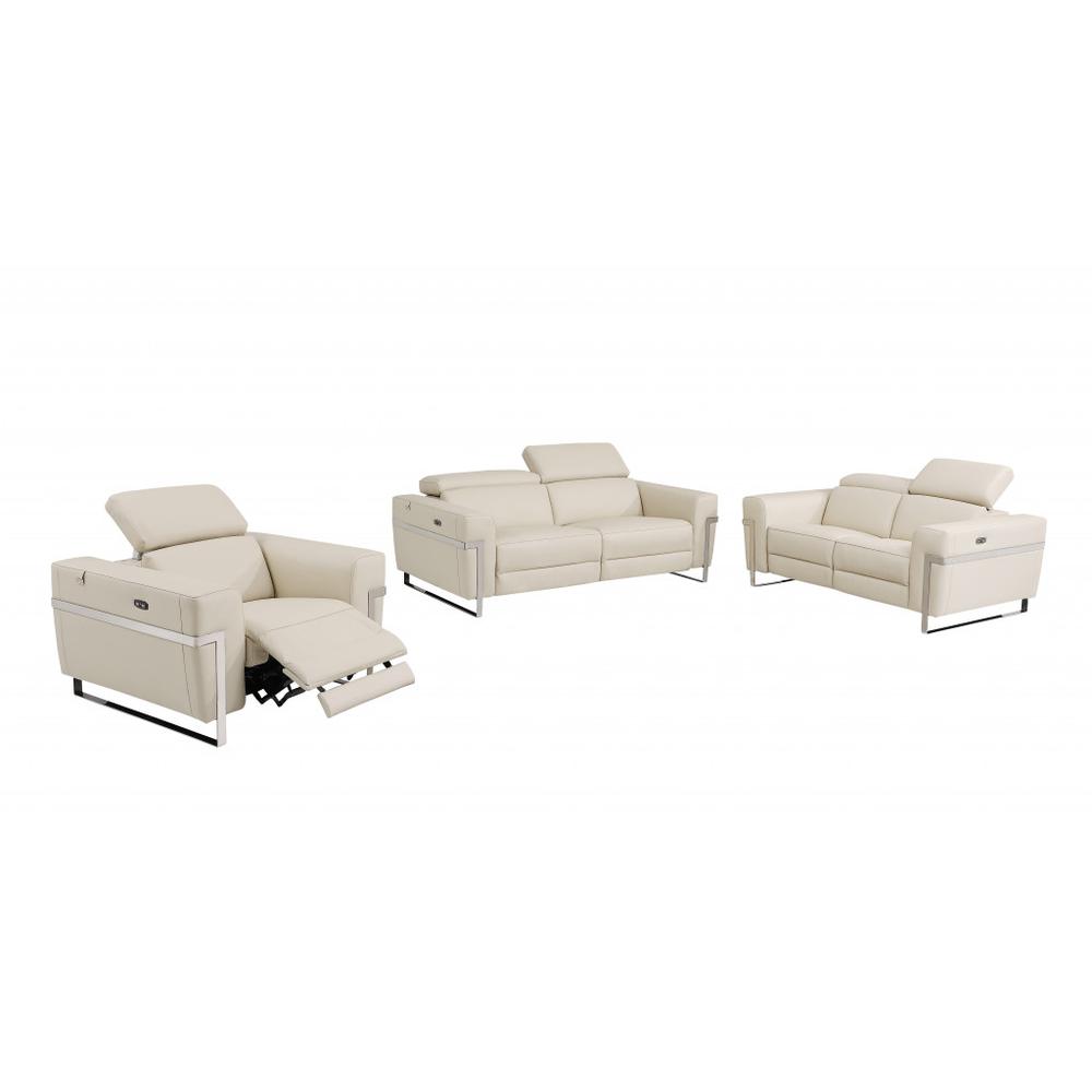 Three Piece Indoor Beige Italian Leather Six Person Seating Set. Picture 1